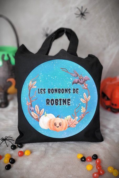 Sac à Bonbons Halloween Personnalisé citrouille magique bleu