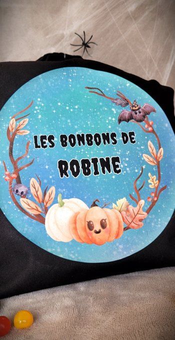 Sac à Bonbons Halloween Personnalisé citrouille magique bleu