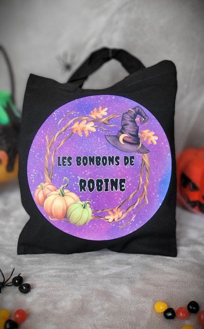 Sac à Bonbons Halloween Personnalisé citrouilles et chapeau de sorcière