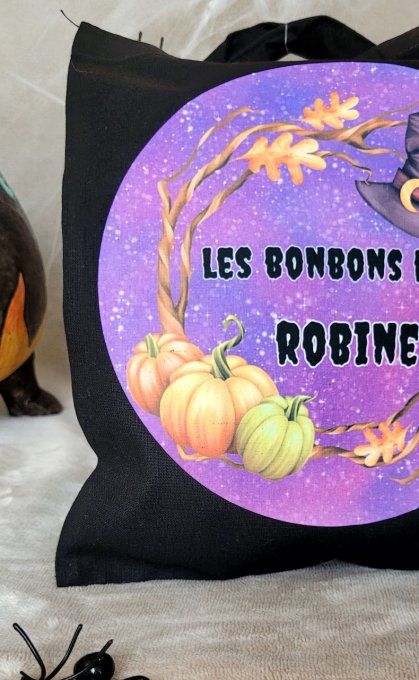 Sac à Bonbons Halloween Personnalisé citrouilles et chapeau de sorcière