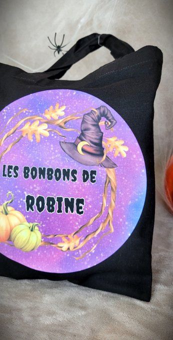 Sac à Bonbons Halloween Personnalisé citrouilles et chapeau de sorcière