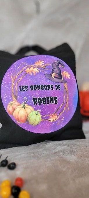 Sac à Bonbons Halloween Personnalisé citrouilles et chapeau de sorcière